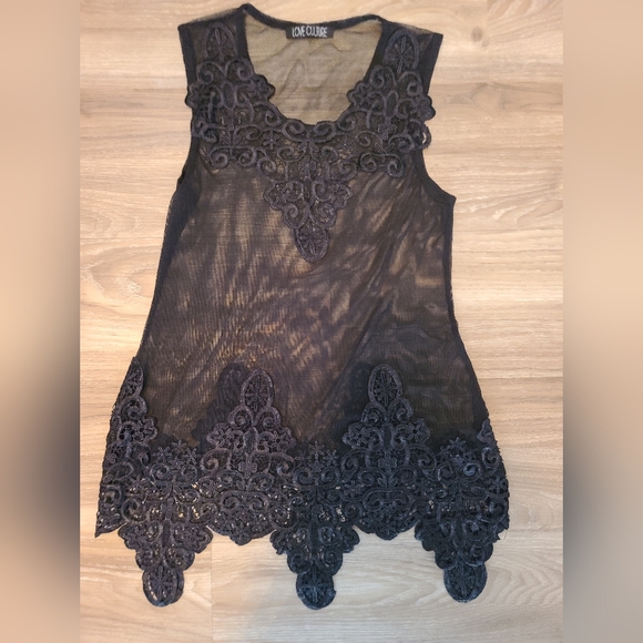 Love Culture Tops Black Sheer Embroidered Top Poshmark
